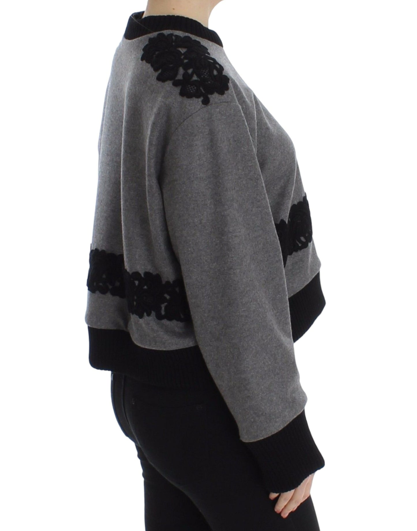 Pull Dolce & Gabbana en Laine Cachemire Dentelle Gris Noir