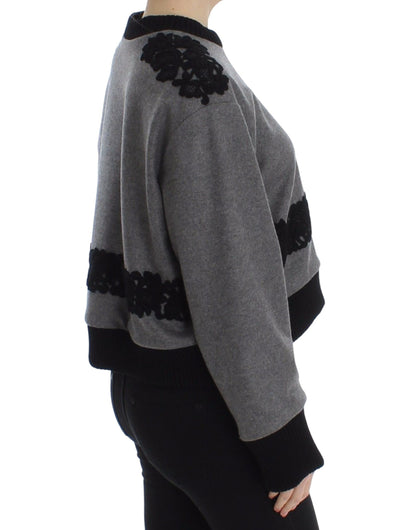 Pull Dolce & Gabbana en Laine Cachemire Dentelle Gris Noir