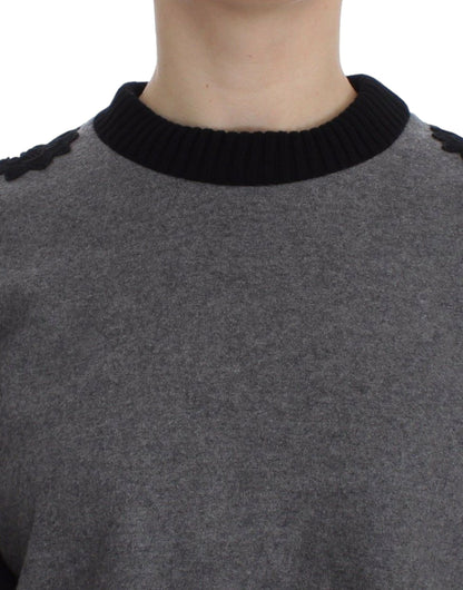 Pull Dolce & Gabbana en Laine Cachemire Dentelle Gris Noir