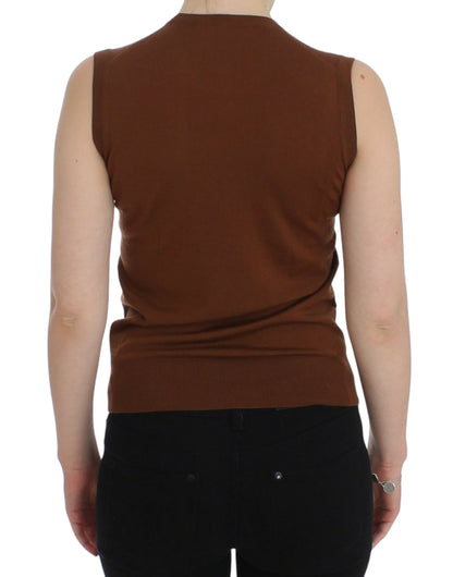 Haut pull sans manches Dolce & Gabbana en laine marron et dentelle noire