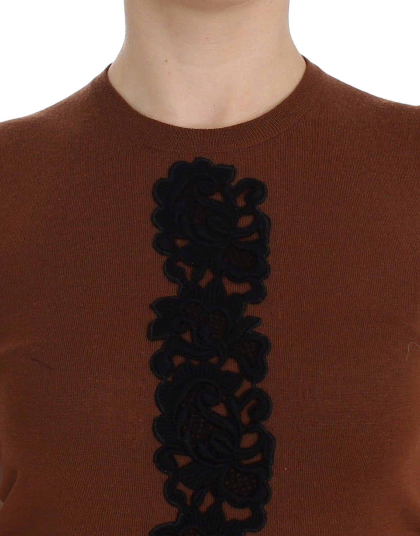 Haut pull sans manches Dolce & Gabbana en laine marron et dentelle noire