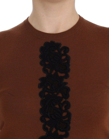 Haut pull sans manches Dolce & Gabbana en laine marron et dentelle noire