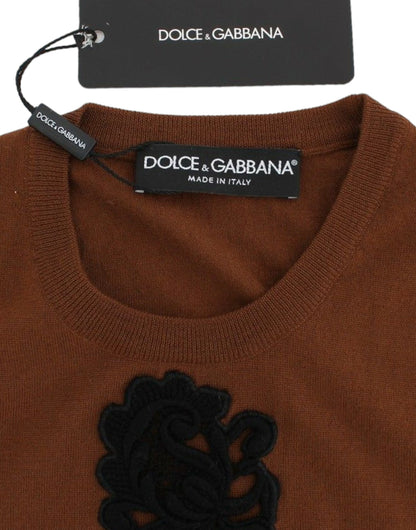 Haut pull sans manches Dolce & Gabbana en laine marron et dentelle noire
