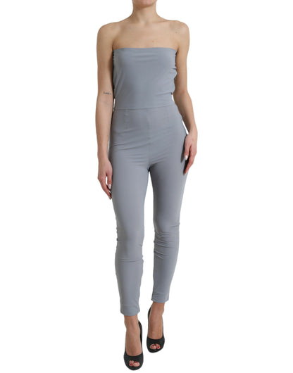 Vestido de jumpsuit entallado sin tirantes de nailon gris de Dolce & Gabbana