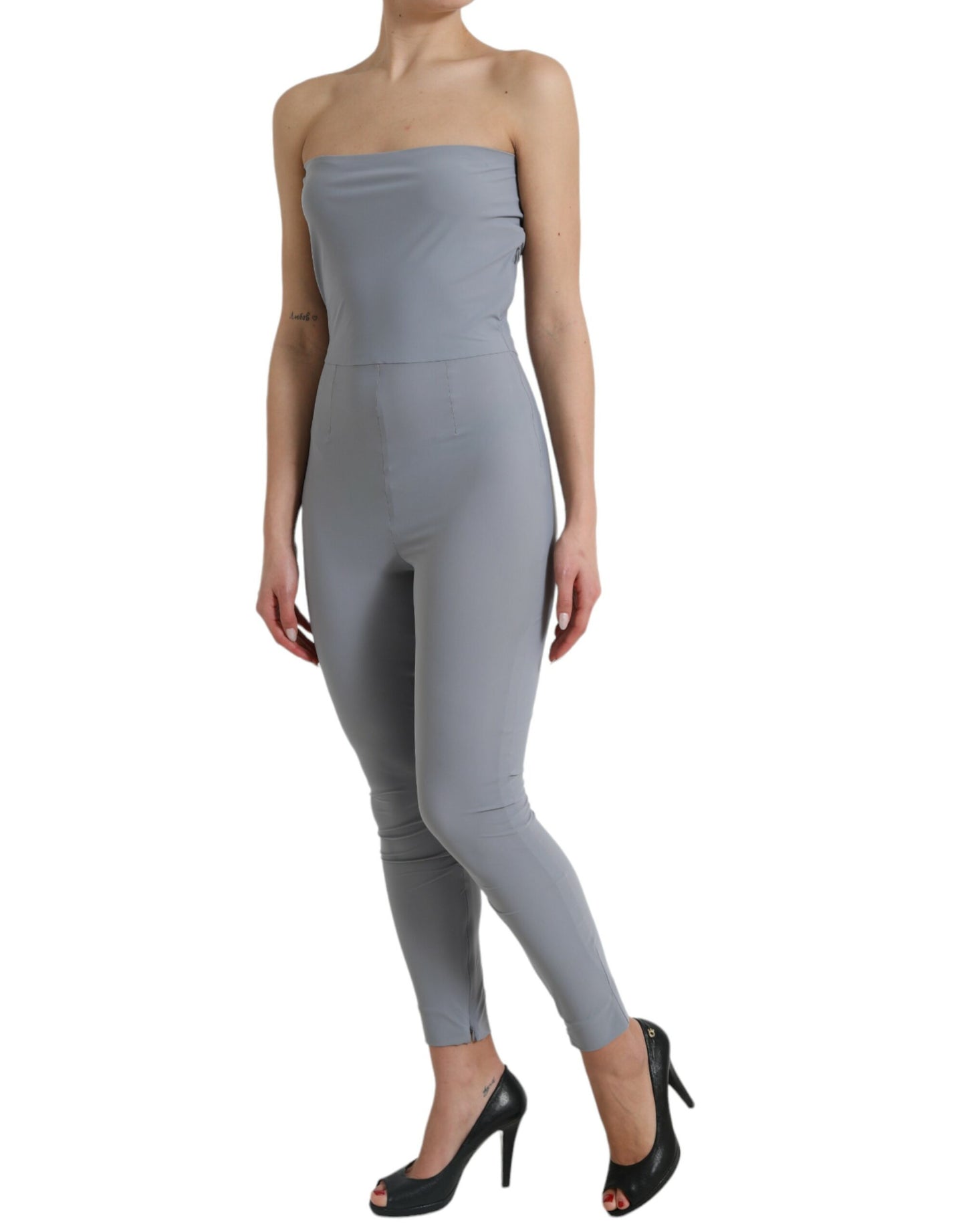 Vestido de jumpsuit entallado sin tirantes de nailon gris de Dolce & Gabbana