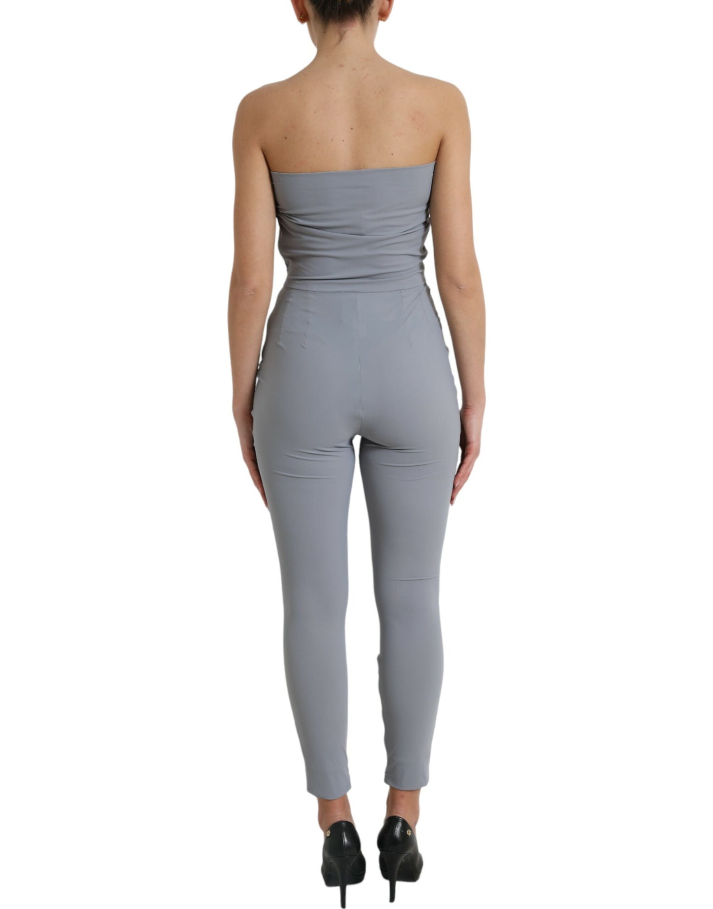 Vestido de jumpsuit entallado sin tirantes de nailon gris de Dolce & Gabbana
