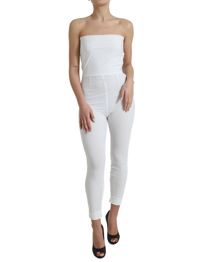 Dolce & Gabbana Combinaison-Robe Bustier Moulante en Nylon Blanc
