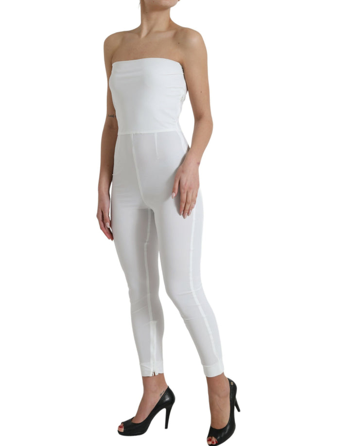 Dolce & Gabbana Combinaison-Robe Bustier Moulante en Nylon Blanc
