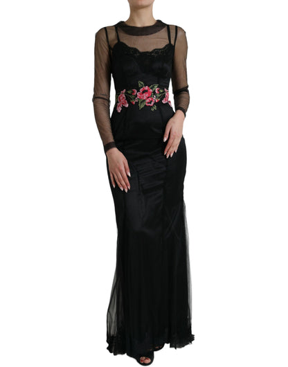 Robe de soirée Dolce & Gabbana en tulle brodé de fleurs noires