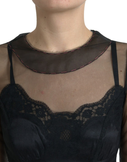 Robe de soirée Dolce & Gabbana en tulle brodé de fleurs noires