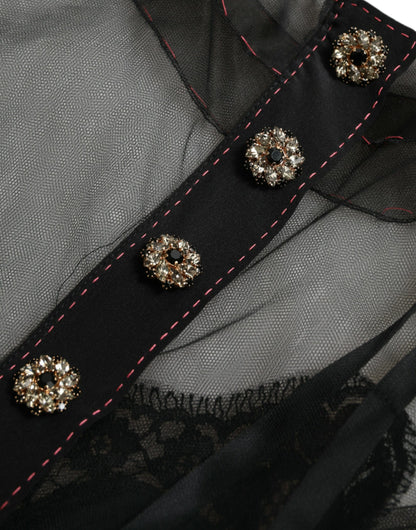 Robe de soirée Dolce & Gabbana en tulle brodé de fleurs noires