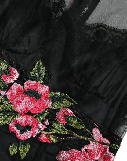Robe de soirée Dolce & Gabbana en tulle brodé de fleurs noires