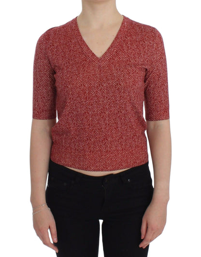 Pull court à manches courtes en tweed de laine rouge Dolce & Gabbana