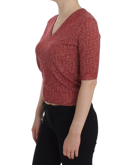 Pull court à manches courtes en tweed de laine rouge Dolce & Gabbana