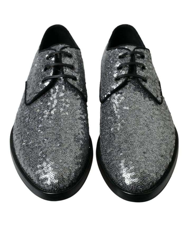 Zapatos de vestir de hombre tipo derby con cordones y lentejuelas plateadas Dolce & Gabbana
