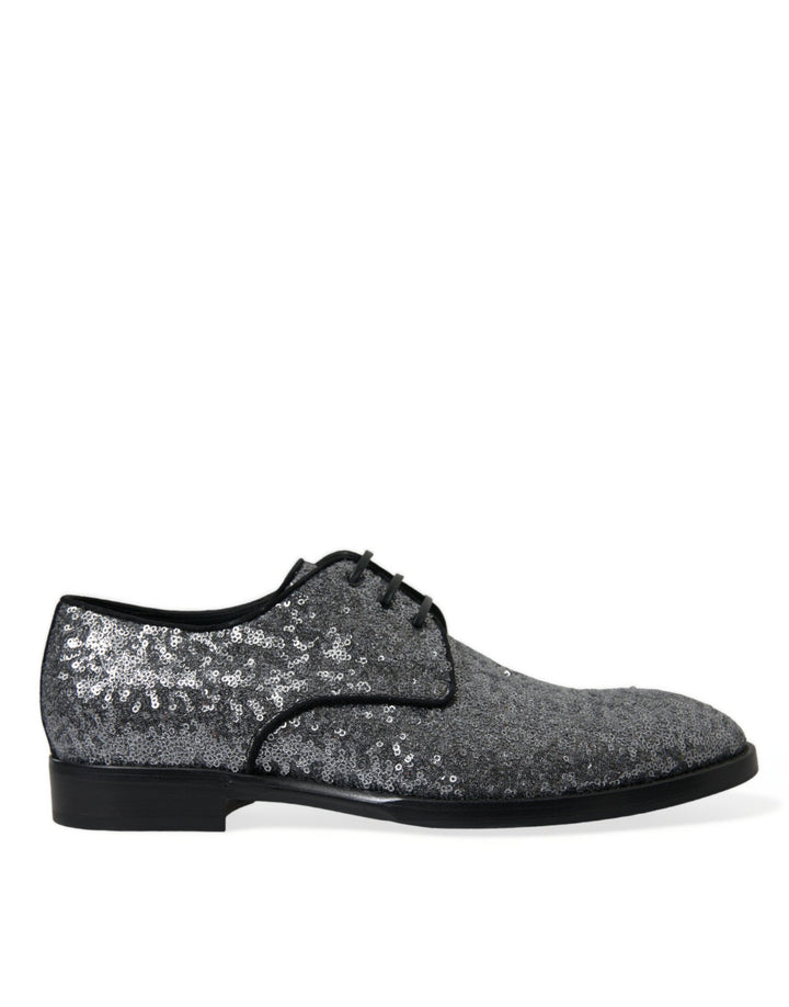 Zapatos de vestir de hombre tipo derby con cordones y lentejuelas plateadas Dolce & Gabbana