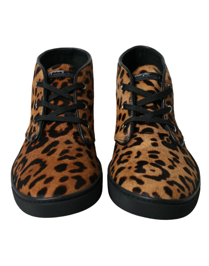Zapatillas Dolce & Gabbana de piel de potro con estampado de leopardo marrón