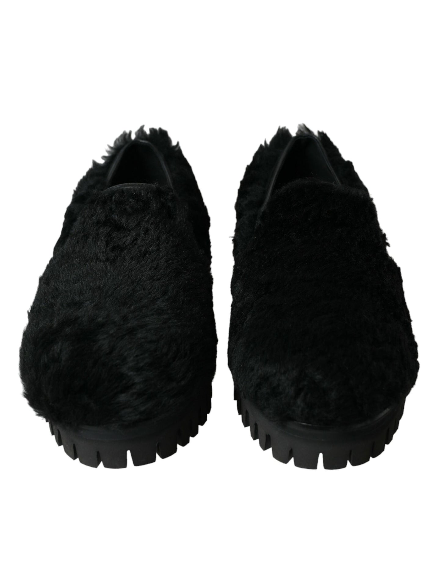 Chaussures habillées de type mules en cuir et fourrure noires Dolce & Gabbana