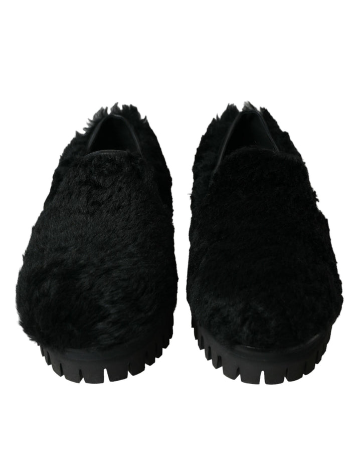 Dolce & Gabbana Zapatos de vestir con pantuflas de cuero con pelo negros