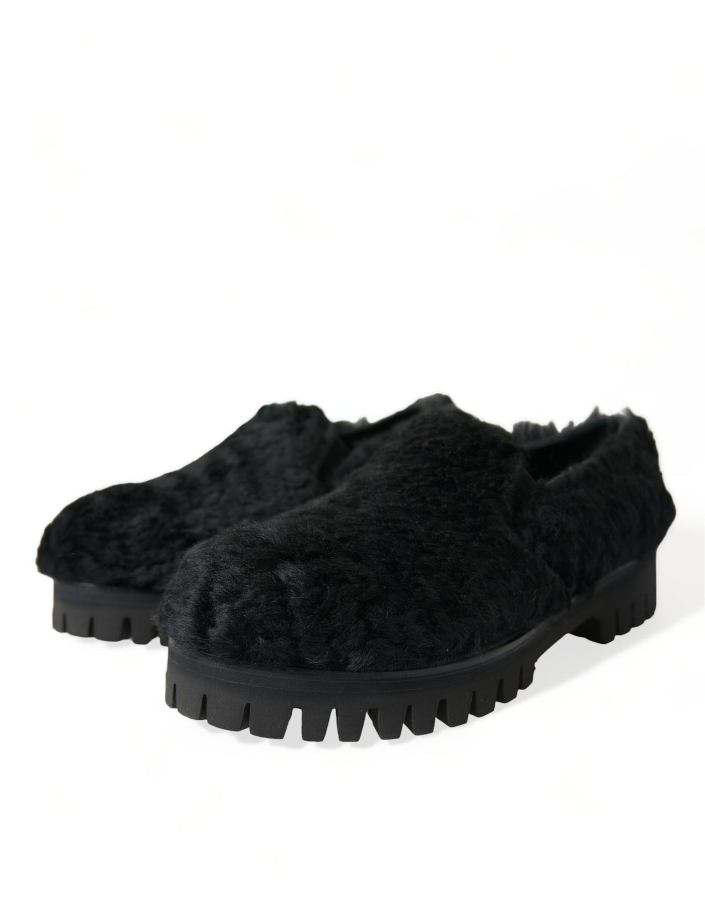 Chaussures habillées de type mules en cuir et fourrure noires Dolce & Gabbana