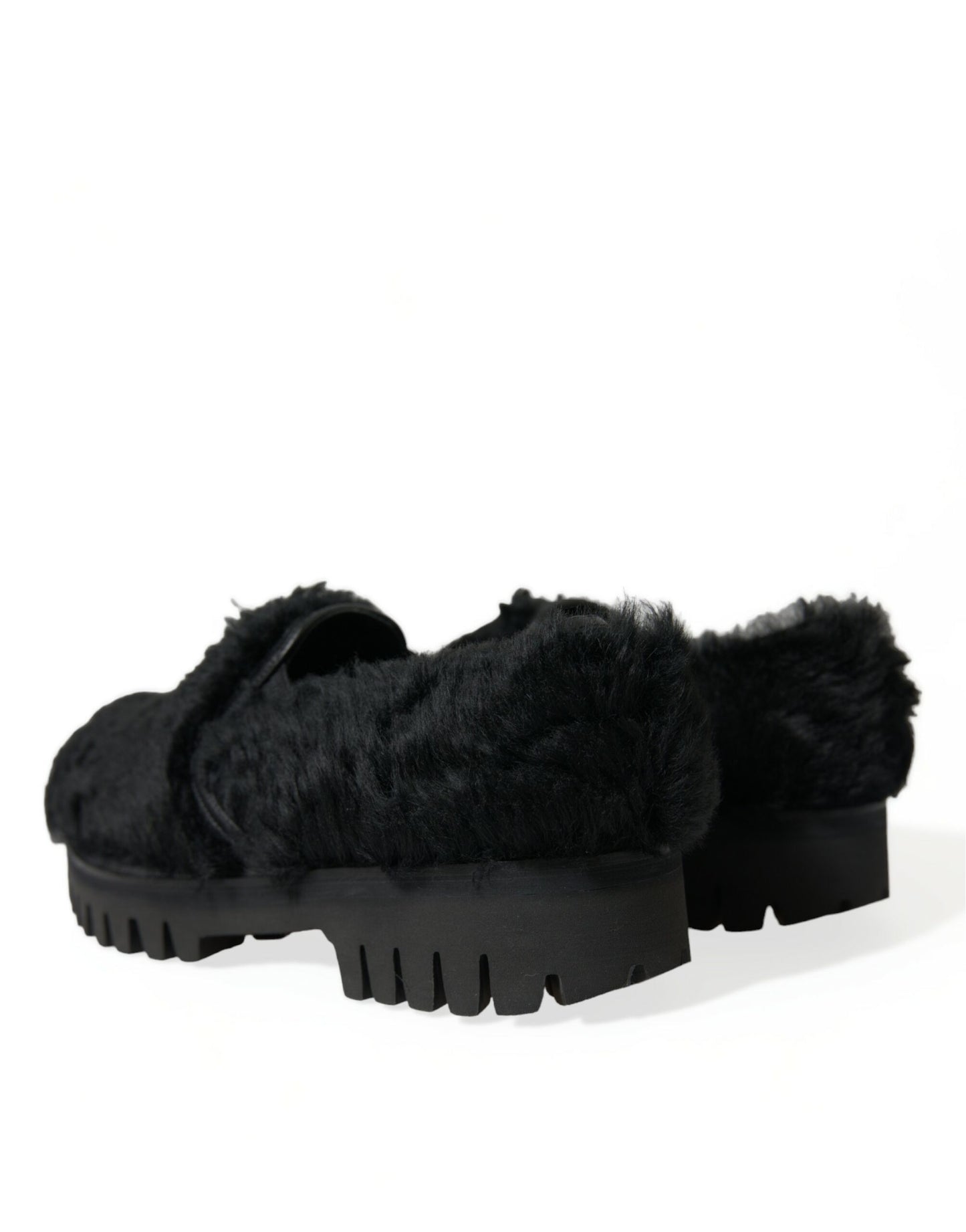 Chaussures habillées de type mules en cuir et fourrure noires Dolce & Gabbana
