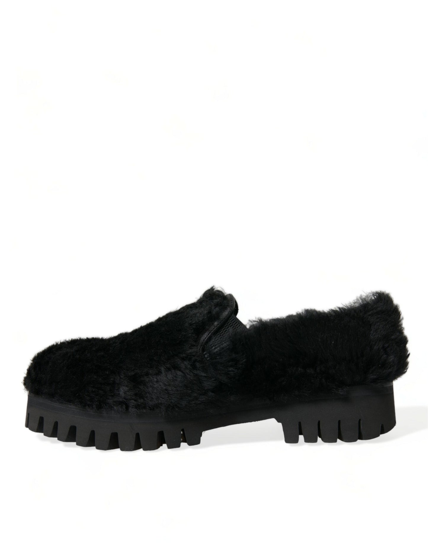 Chaussures habillées de type mules en cuir et fourrure noires Dolce & Gabbana