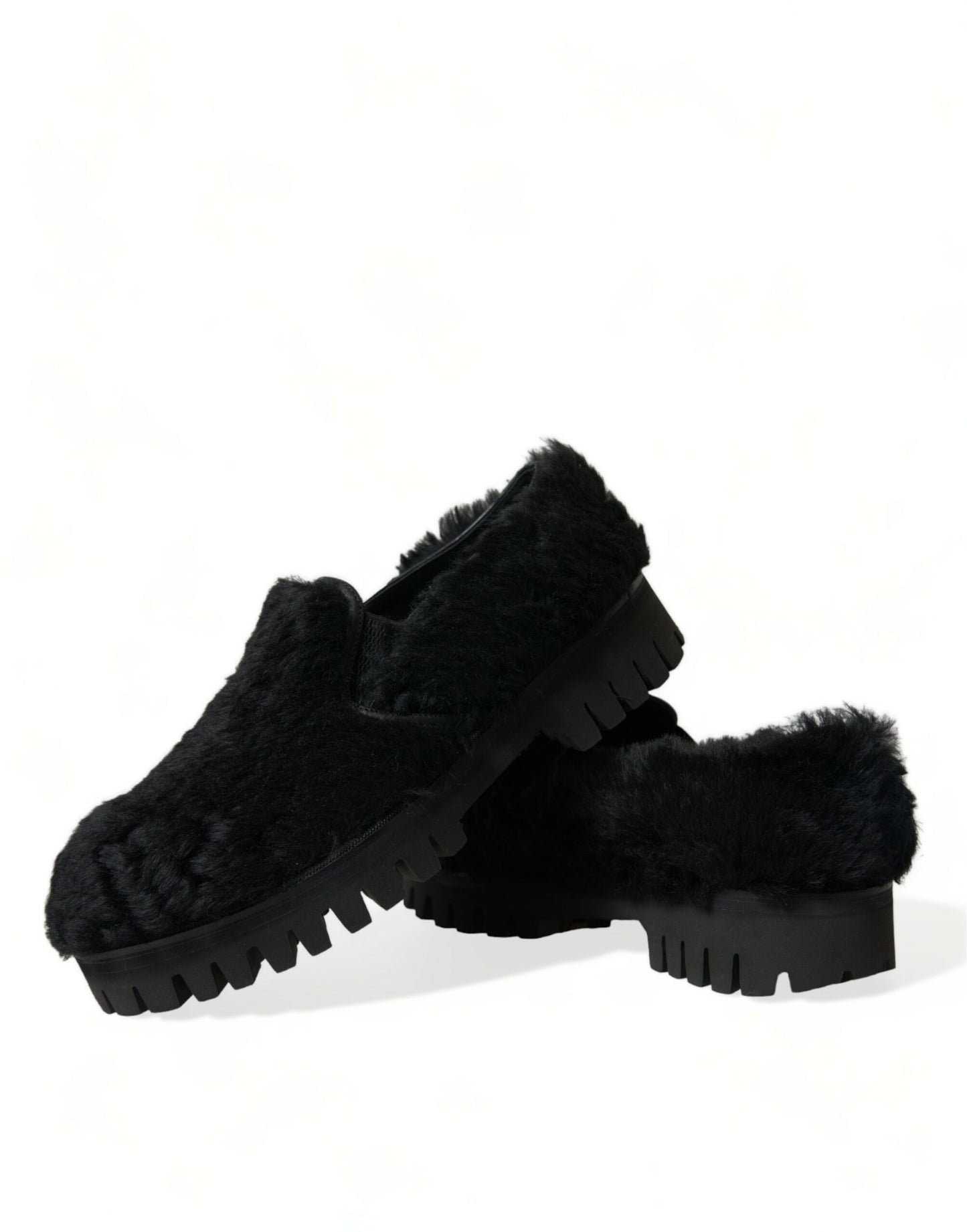 Chaussures habillées de type mules en cuir et fourrure noires Dolce & Gabbana