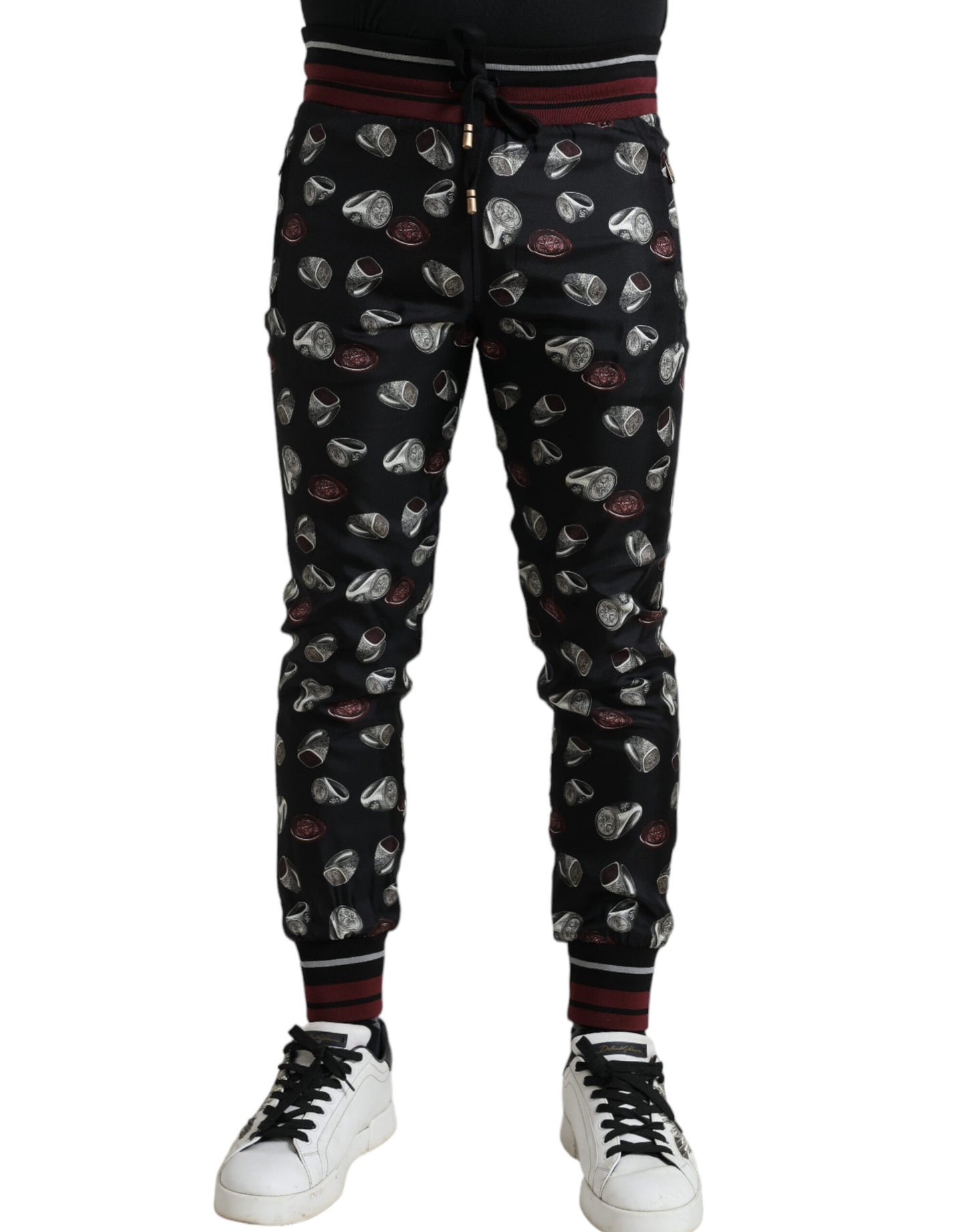 Pantalon de jogging Dolce & Gabbana en soie noire avec anneau