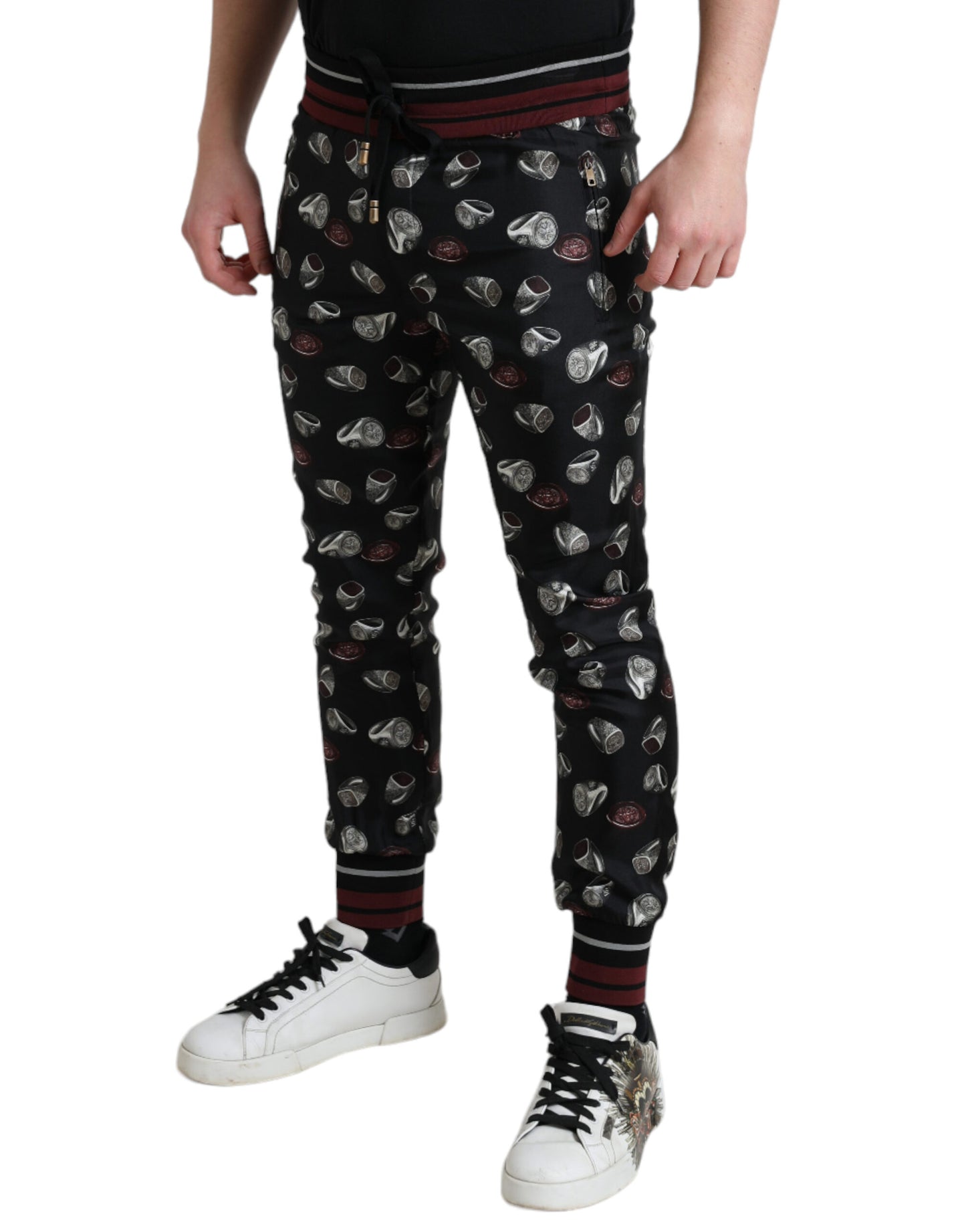 Pantalon de jogging Dolce & Gabbana en soie noire avec anneau