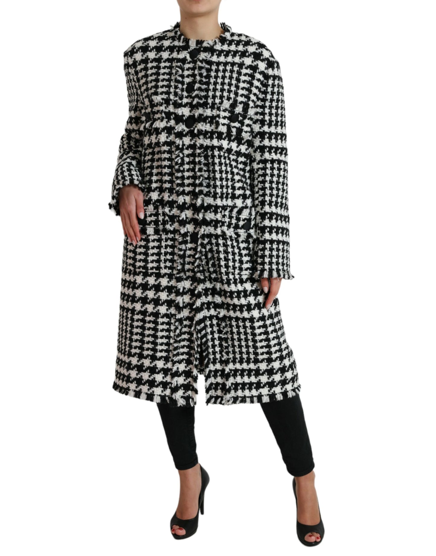 Veste Trench-coat Pied-de-poule Noir et Blanc Dolce & Gabbana