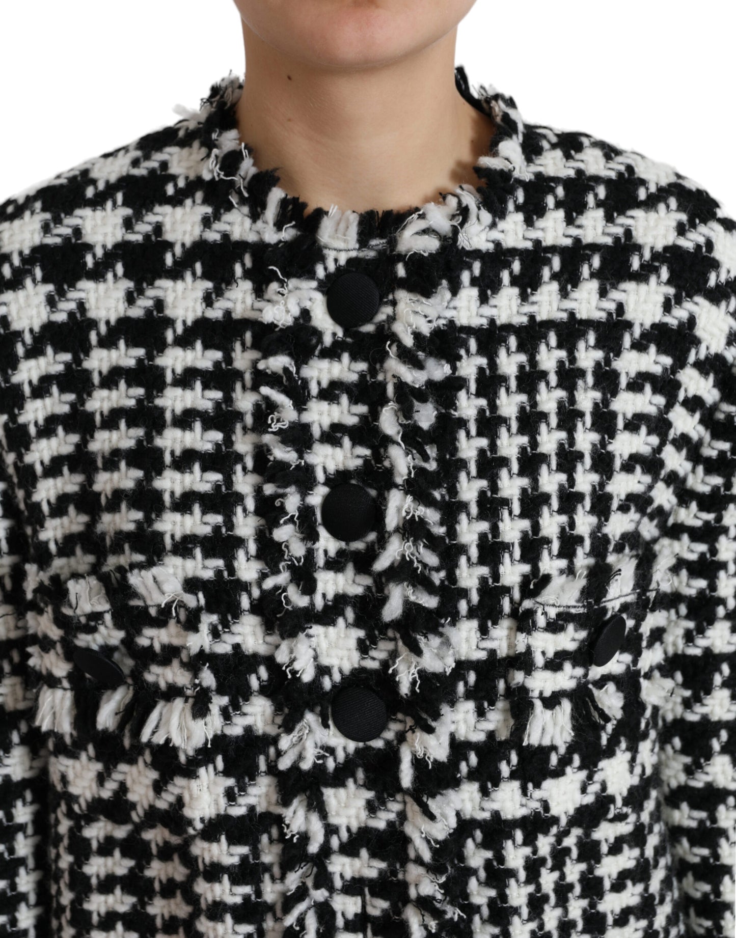 Veste Trench-coat Pied-de-poule Noir et Blanc Dolce & Gabbana