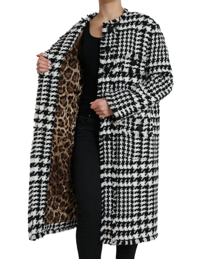 Veste Trench-coat Pied-de-poule Noir et Blanc Dolce & Gabbana