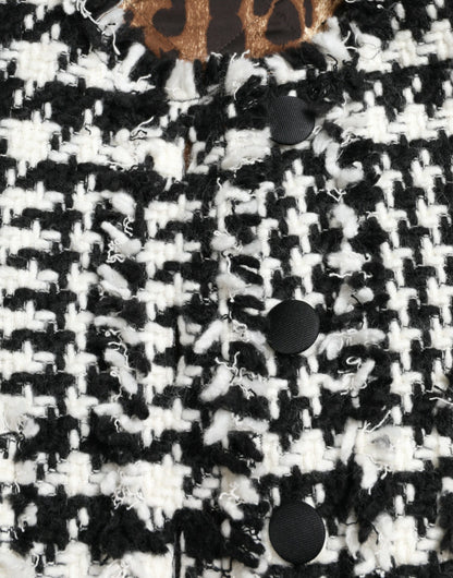 Veste Trench-coat Pied-de-poule Noir et Blanc Dolce & Gabbana