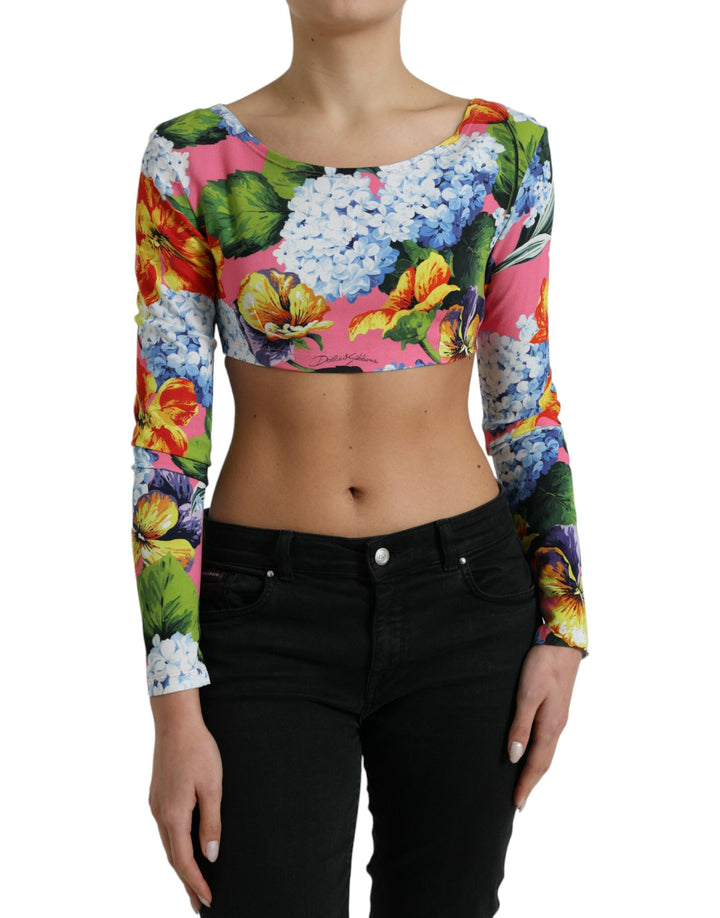 Top court à manches longues floral multicolore Dolce & Gabbana