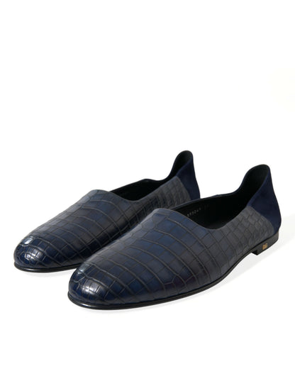 Mocasines Dolce & Gabbana de piel de cocodrilo azul sin cordones