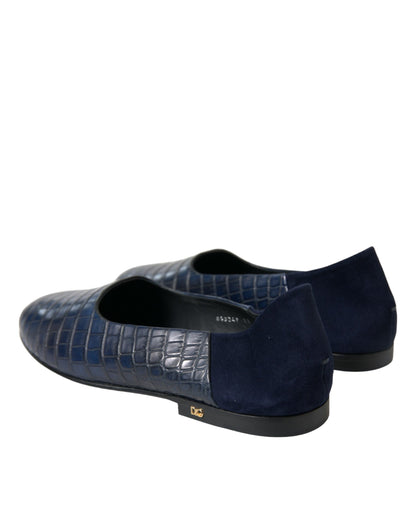 Mocasines Dolce & Gabbana de piel de cocodrilo azul sin cordones