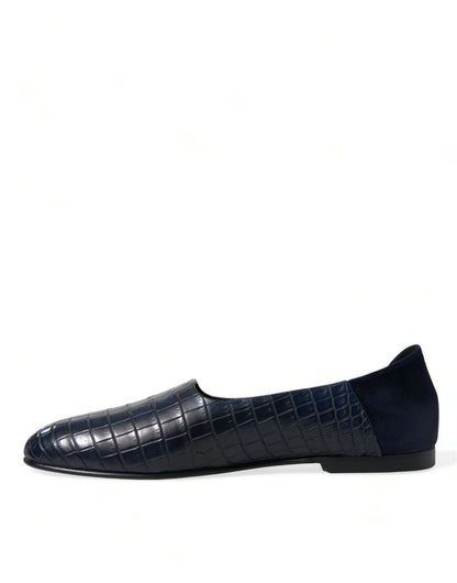 Mocasines Dolce & Gabbana de piel de cocodrilo azul sin cordones