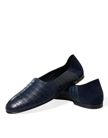 Mocasines Dolce & Gabbana de piel de cocodrilo azul sin cordones