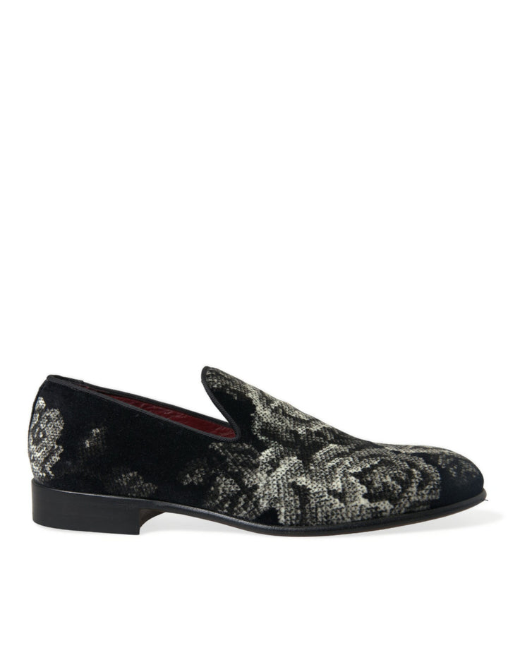 Zapatillas Florales Negras Dolce & Gabbana Mocasines Zapatos de Vestir para Hombre