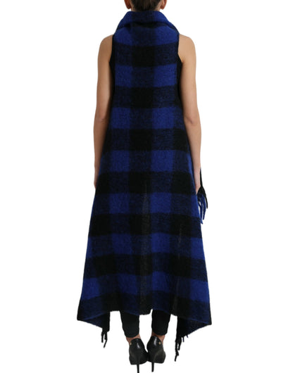 Manteau-poncho/pull à carreaux vichy noir et bleu Dolce & Gabbana