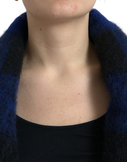 Manteau-poncho/pull à carreaux vichy noir et bleu Dolce & Gabbana