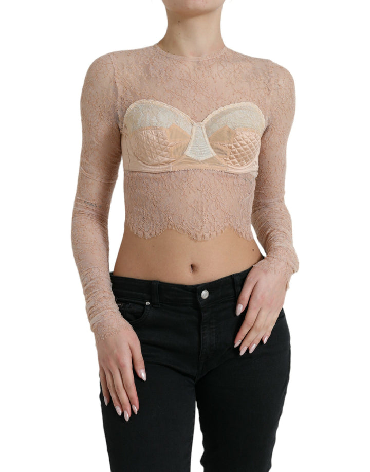 Haut court bustier en nylon beige et dentelle florale Dolce & Gabbana