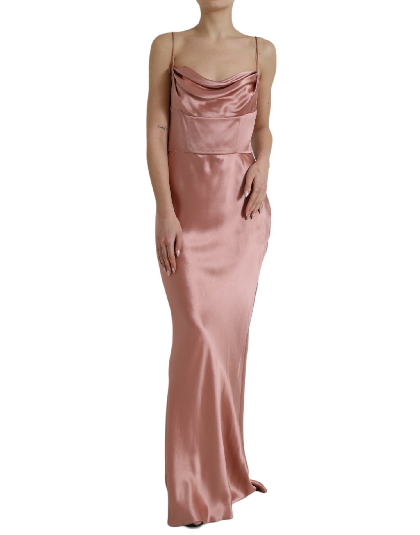 Robe longue Dolce & Gabbana en soie rose à fines bretelles