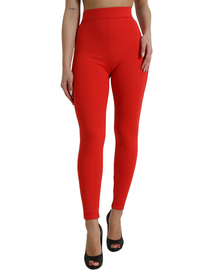 Dolce & Gabbana Pantalon Legging Moulant Rouge en Nylon Stretch