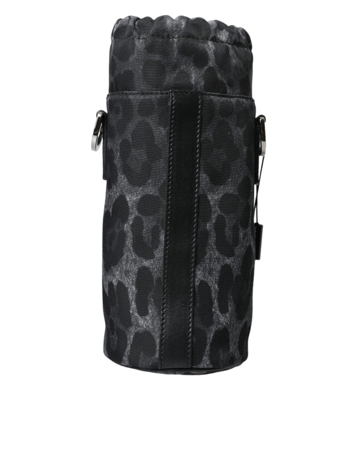 Bolso de mano esbelto redondo con estampado de leopardo negro y portabotellas Dolce & Gabbana