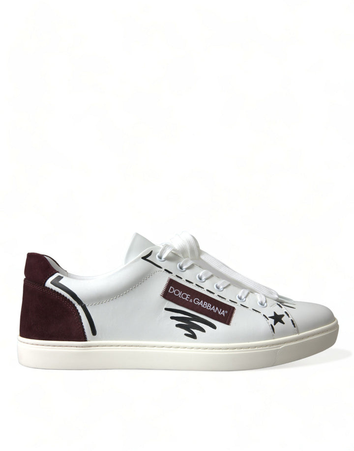 Zapatillas bajas de piel burdeos blancas con logotipo de Dolce & Gabbana