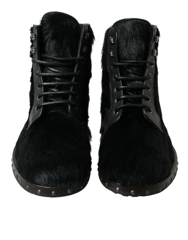 Bottes mi-mollet en cuir façon poney noir Dolce & Gabbana
