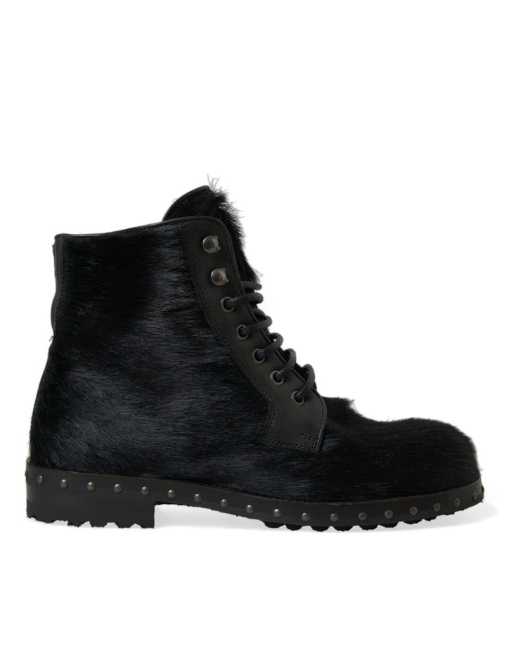 Bottes mi-mollet en cuir façon poney noir Dolce & Gabbana