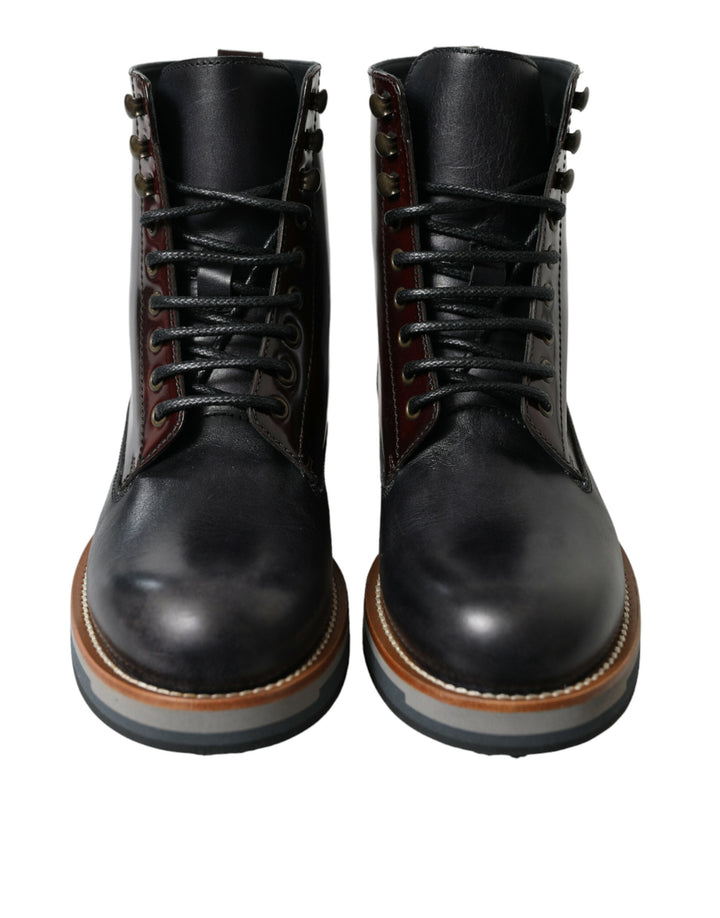 Bottes de Combat Militaires en Cuir Noir Dolce & Gabbana