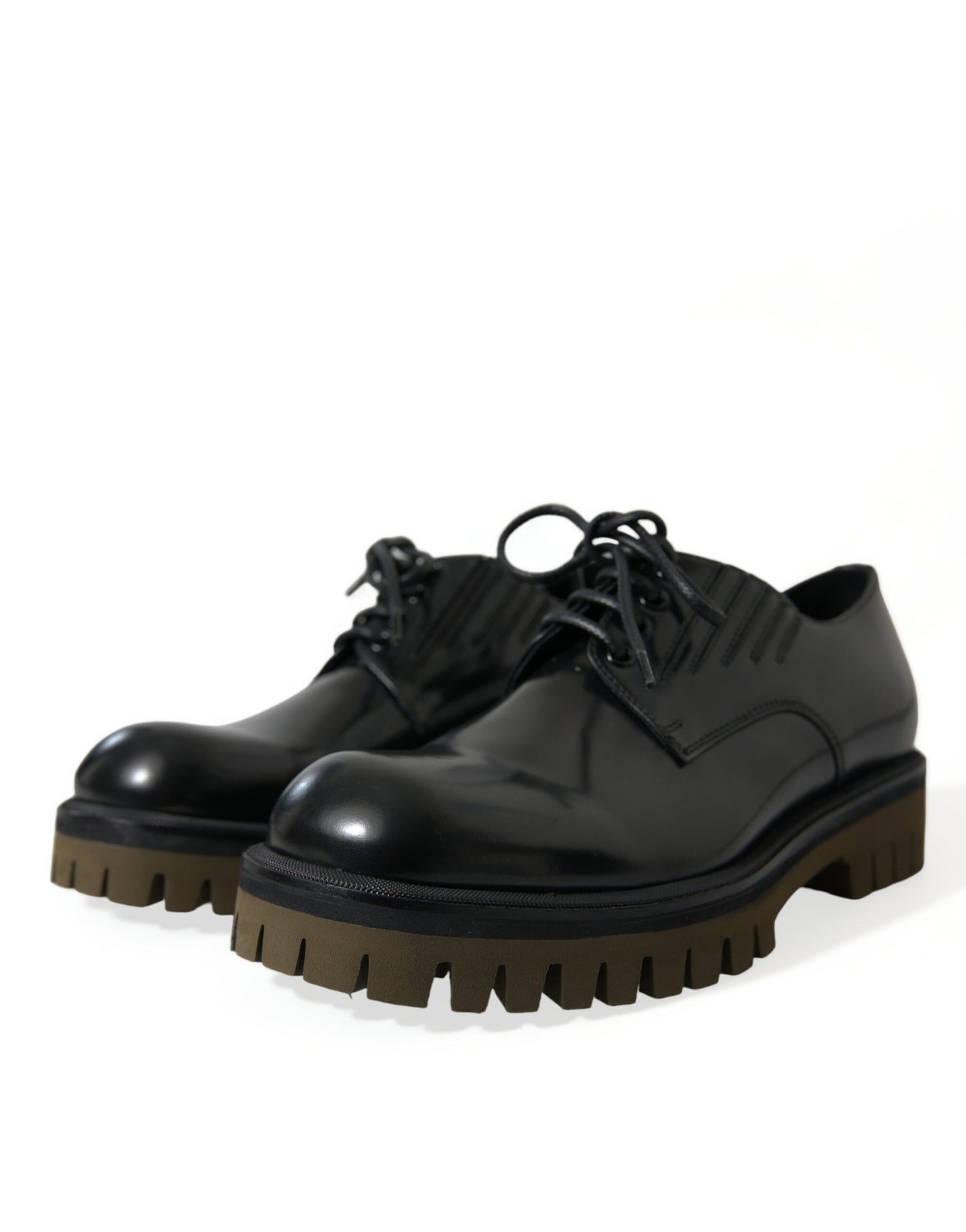 Chaussures habillées Richelieu en cuir noir à lacets Dolce & Gabbana pour hommes